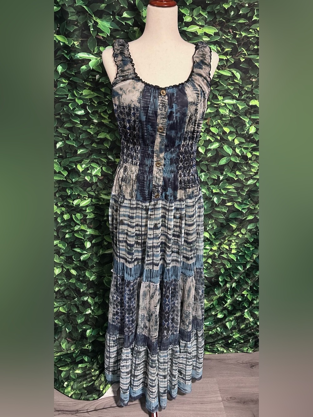 Lapis Sleeveless Stretch Maxi Dress Lined Blue Black Womens Large